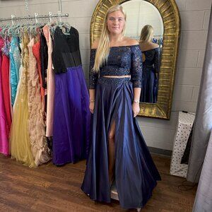 Two piece Formal Navy Dress for Special Event Prom Homecoming Wedding